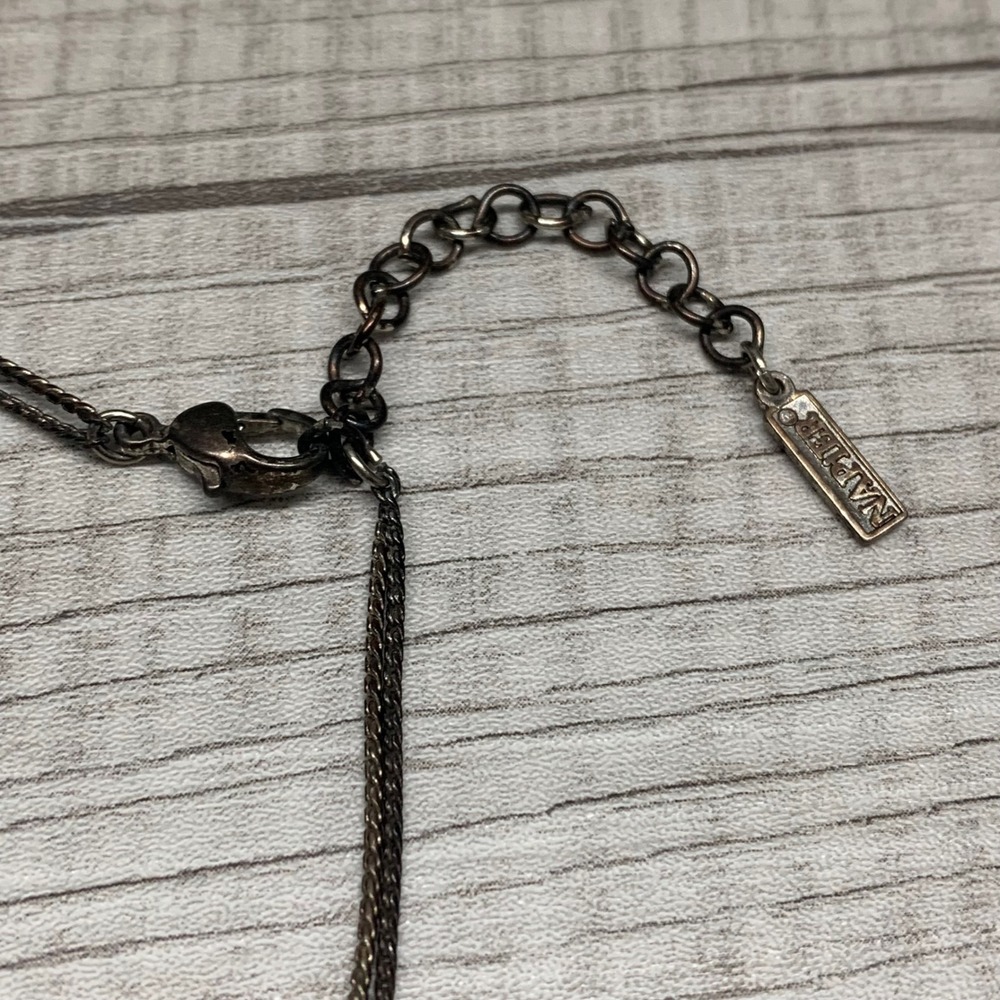 Napier Gunmetal Double Strand Necklace Square Aurora Borealis Rhinestone Pendant - Picture 4 of 7